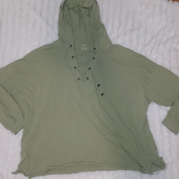 aerie Tops - Aerie Sage Lace-Up Hoodie